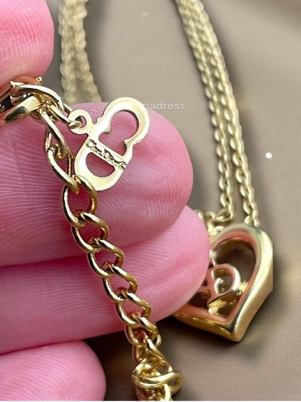 Vintage Christian Dior CD Logo Heart Pendant Necklace Gold - Picture 4 of 16